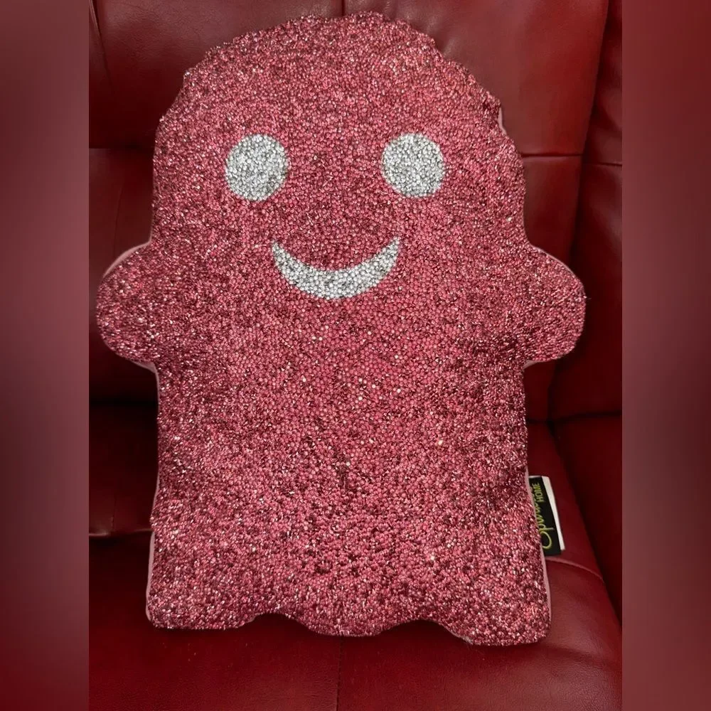 Sparkles Glitter Glam Ghost Holiday Pillow in hot pink and silver face NEW
